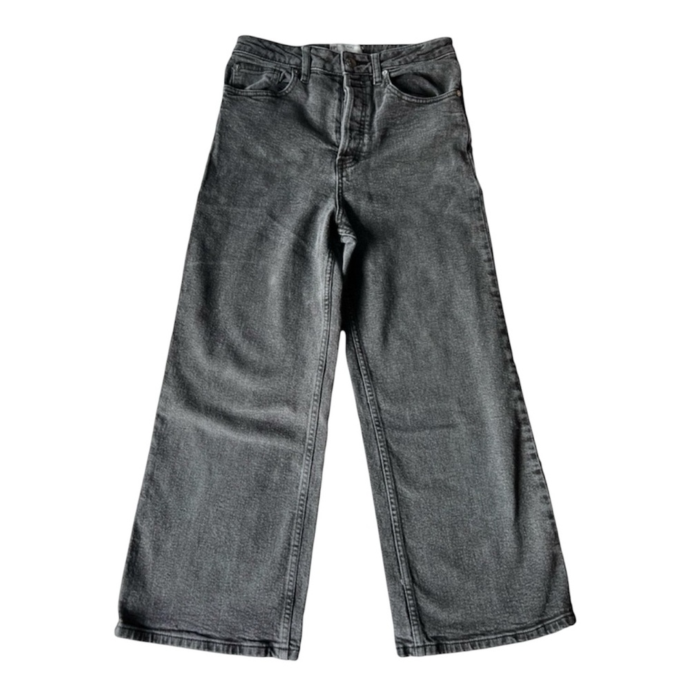 Free People Women High-Rise Button Fly Straight Leg Black Denim Jeans Size 28